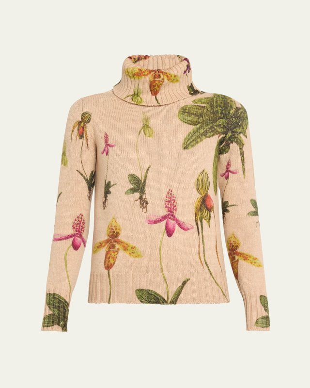 Printed Orchid Turtleneck Wool Sweat